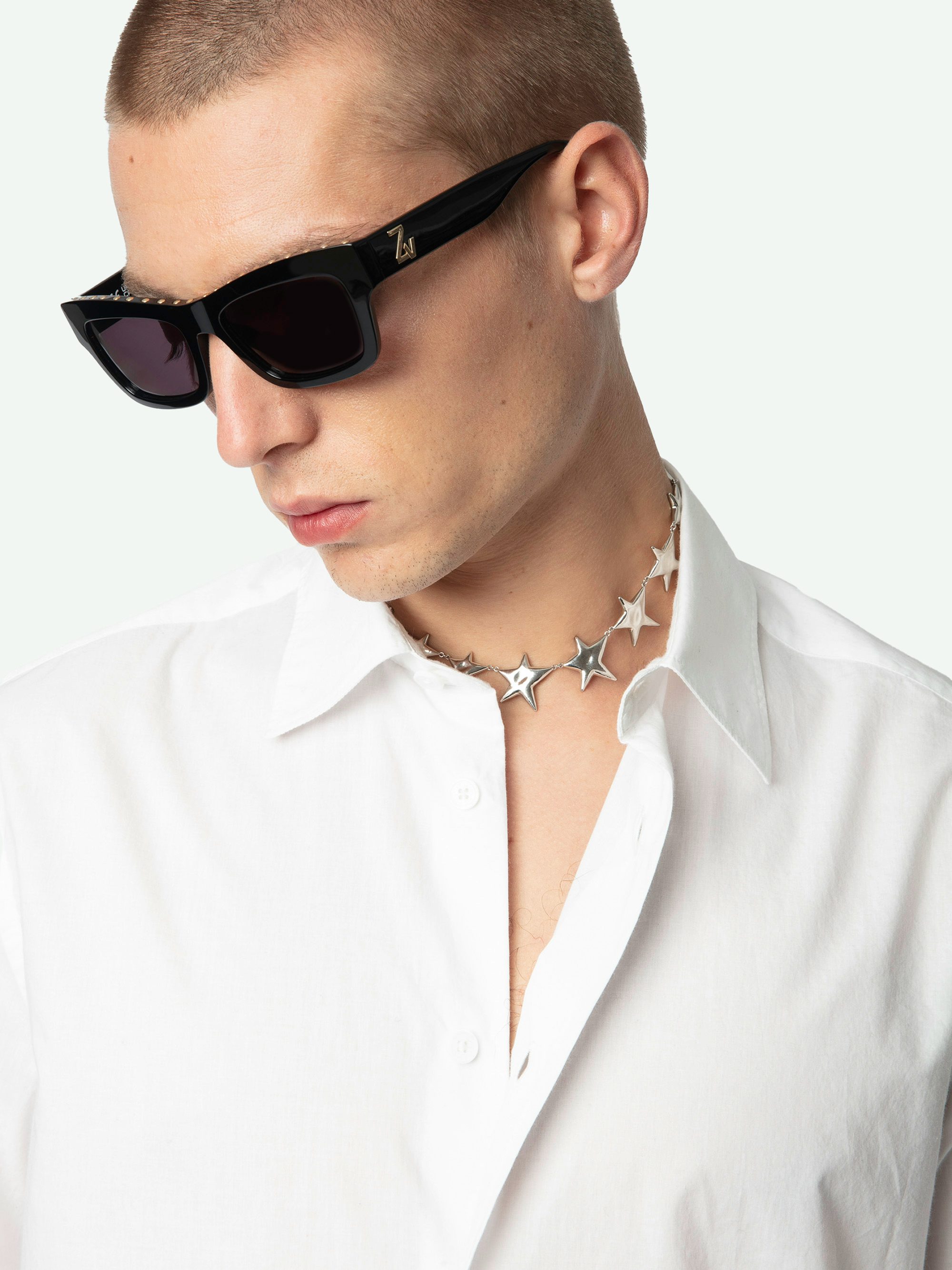 Hemd Sid - Schmal geschnittene Bluse aus Baumwoll-Voile mit gestickten Signature-Metallflügeln, langen Ärmeln und Knopfverschluss.